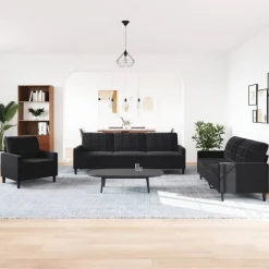 Banken*vidaXL 4-delige Loungeset met kussens fluweel Zwart