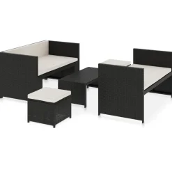 Tuinmeubelen*vidaXL 5-delige Loungeset met kussens poly rattan Zwart