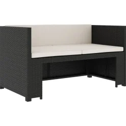 Tuinmeubelen*vidaXL 5-delige Loungeset met kussens poly rattan Zwart