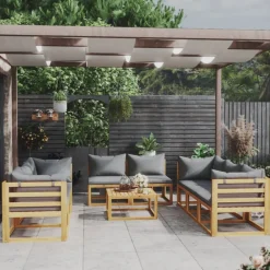 9-delige Loungeset met kussens massief acaciahout>vidaXL Clearance