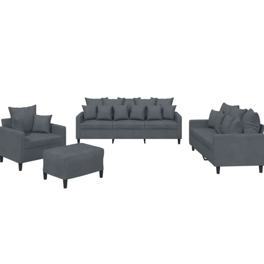 Banken*vidaXL 4-delige Loungeset met kussens fluweel Donkergrijs