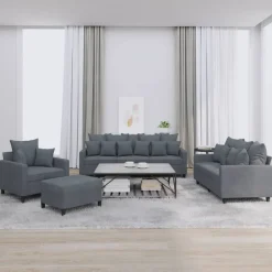 Banken*vidaXL 4-delige Loungeset met kussens fluweel Donkergrijs