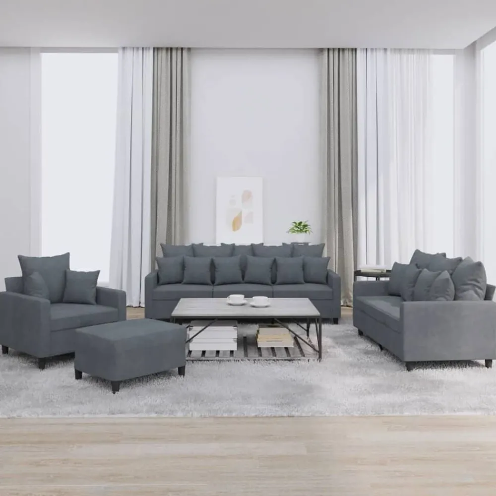 Banken*vidaXL 4-delige Loungeset met kussens fluweel Donkergrijs