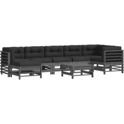 Tuinmeubelen*vidaXL 8-delige Loungeset met kussens massief hout grijs Grijs grenenhout