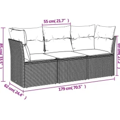 Tuinmeubelen*vidaXL 3-delige Loungeset met kussens poly rattan Grijs