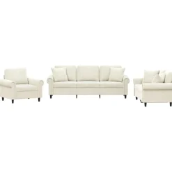 3-delige Loungeset met kussens fluweel crèmekleurig>vidaXL Sale