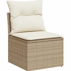 Tuinmeubelen*vidaXL 4-delige Loungeset met kussens poly rattan beige beige en cr&egrave;mekleurig