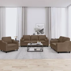 Banken*vidaXL 3-delige Loungeset met kussens stof bruin