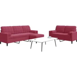Banken*vidaXL 3-delige Loungeset met kussens en bolsters fluweel Wijnrood