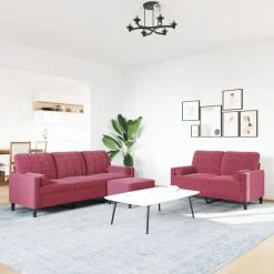 Banken*vidaXL 3-delige Loungeset met kussens en bolsters fluweel Wijnrood