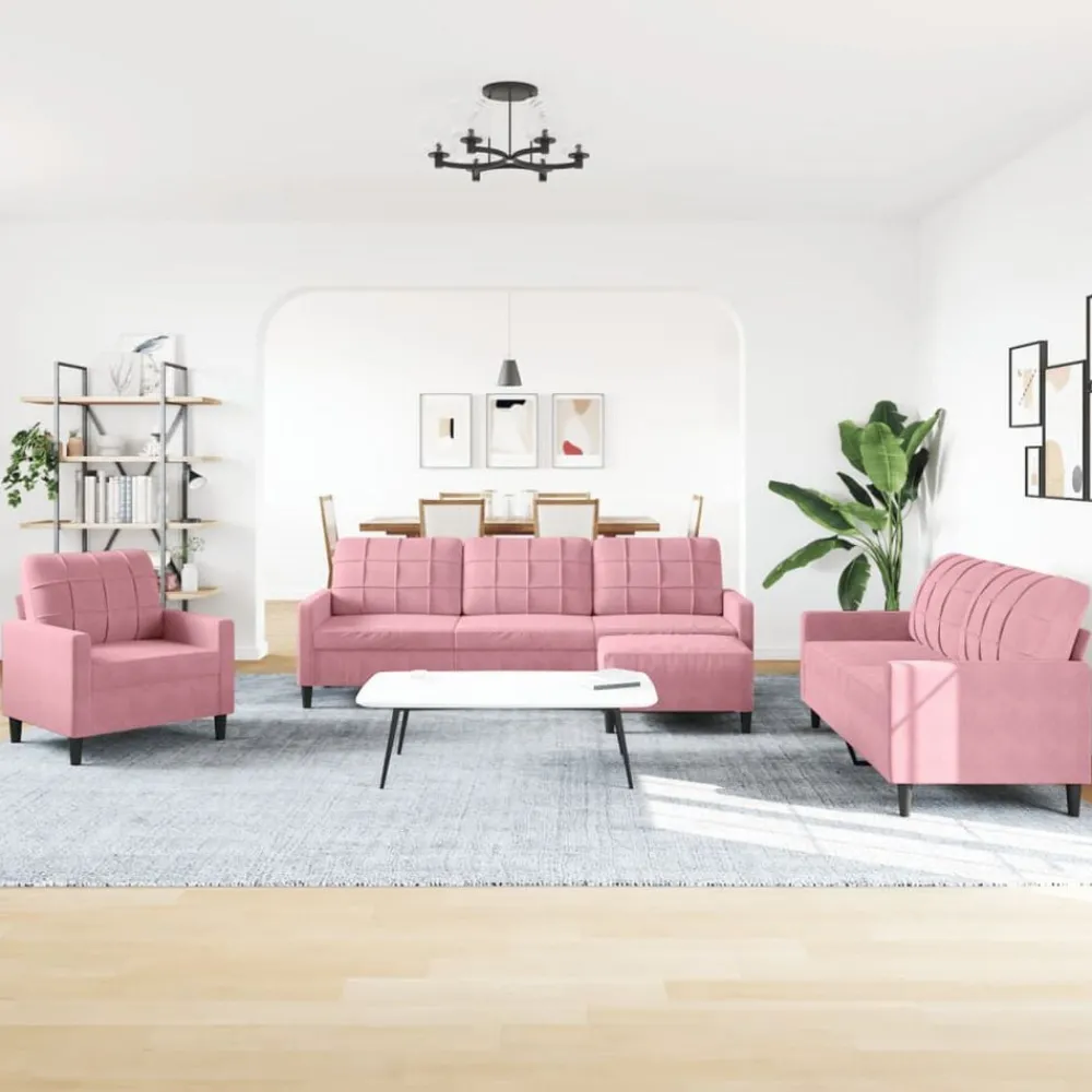 Banken*vidaXL 4-delige Loungeset met kussens fluweel Roze