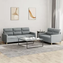 Banken*vidaXL 2-delige Loungeset met kussens stof Lichtgrijs