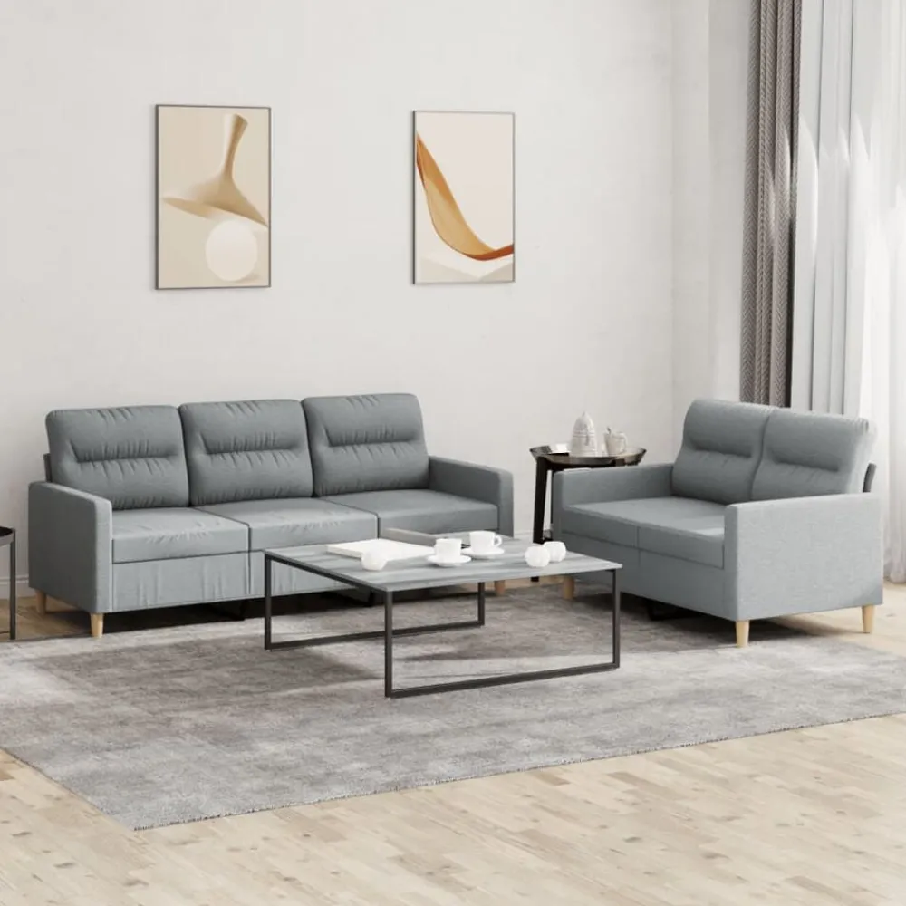 Banken*vidaXL 2-delige Loungeset met kussens stof Lichtgrijs