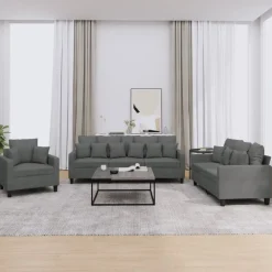 Banken*vidaXL 3-delige Loungeset met kussens stof Donkergrijs