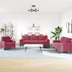 Banken*vidaXL 3-delige Loungeset met kussens en bolsters fluweel Wijnrood