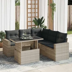 6-delige Loungeset met kussens poly rattan>vidaXL