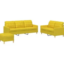 Banken*vidaXL 3-delige Loungeset met kussens stof Lichtgeel