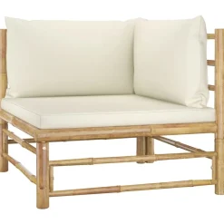 Tuinmeubelen*vidaXL 5-delige Loungeset met crèmewitte kussens bamboe Cr&egrave;me