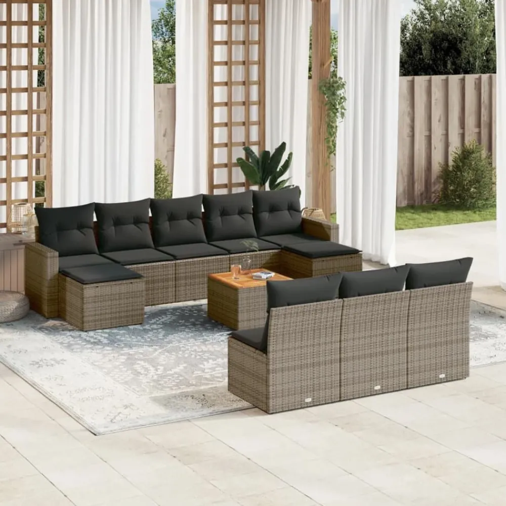Tuinmeubelen*vidaXL 11-delige Loungeset met kussens poly rattan Grijs