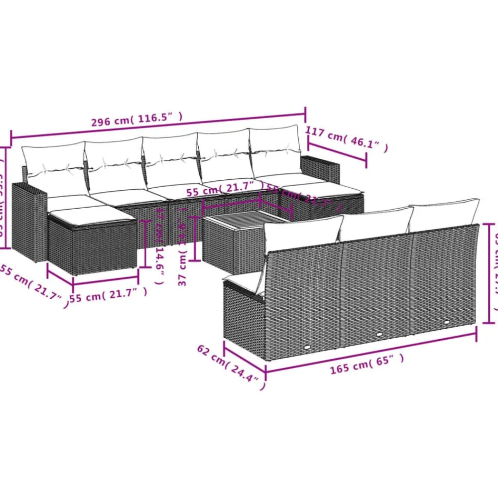 Tuinmeubelen*vidaXL 11-delige Loungeset met kussens poly rattan Grijs