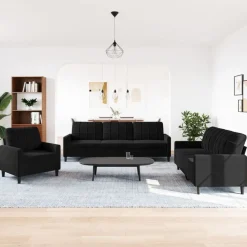Banken*vidaXL 3-delige Loungeset met kussens fluweel Zwart