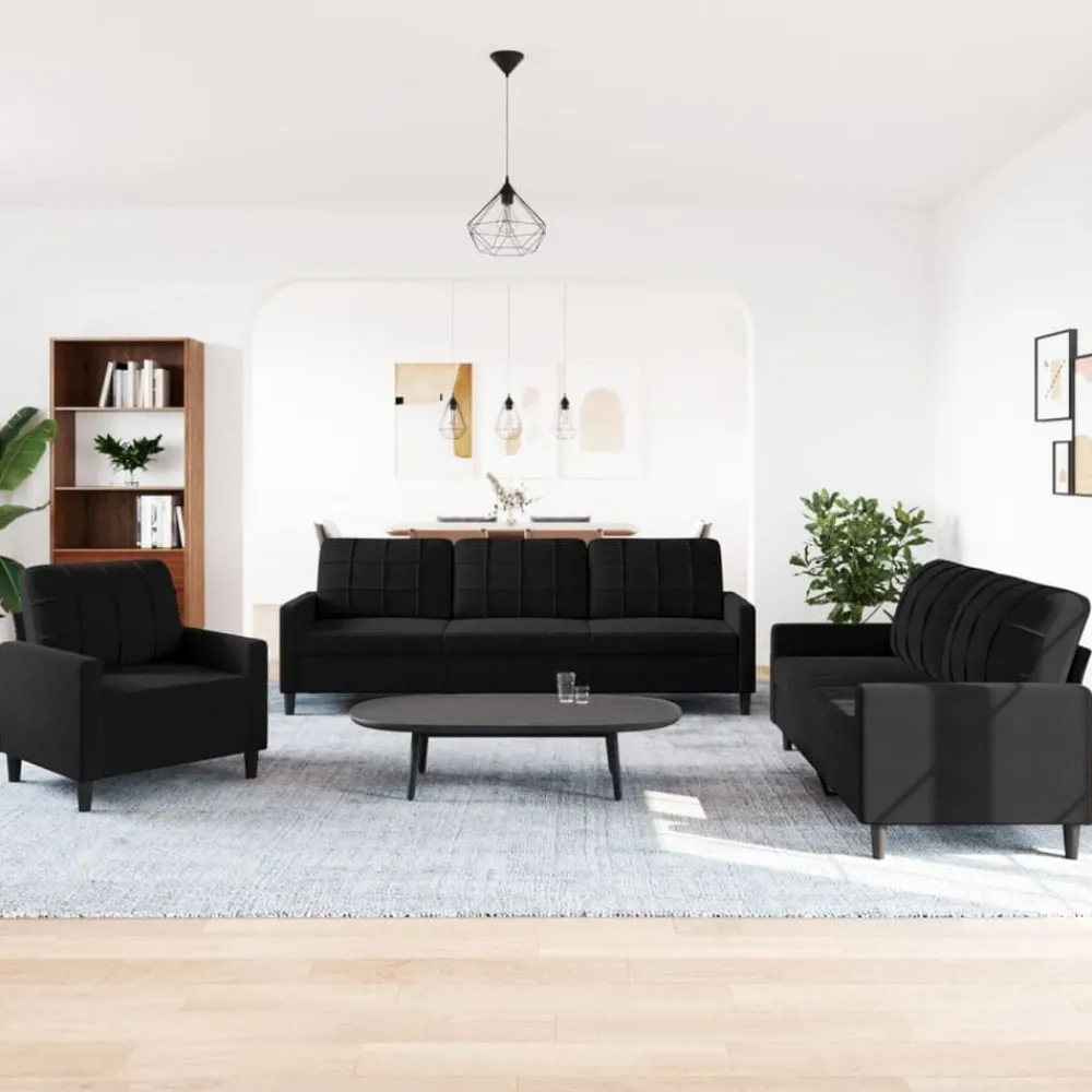 Banken*vidaXL 3-delige Loungeset met kussens fluweel Zwart