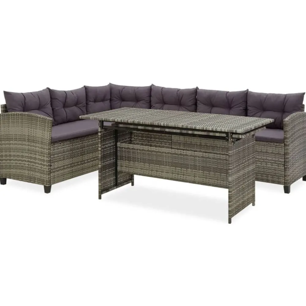 Tuinmeubelen*vidaXL 2-delige Loungeset met kussens poly rattan grijs