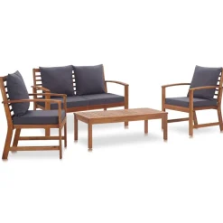 Tuinmeubelen*vidaXL 4-delige Loungeset met kussens massief acaciahout Bruin en grijs