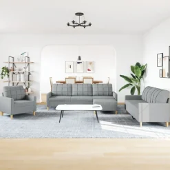 Banken*vidaXL 4-delige Loungeset met voetenbank stof Lichtgrijs