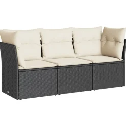 3-delige Loungeset met kussens poly rattan zwart>vidaXL New