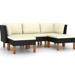 Tuinmeubelen*vidaXL 5-delige Loungeset met kussens poly rattan Zwart