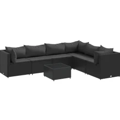 Tuinmeubelen*vidaXL 7-delige Loungeset met kussens poly rattan Zwart