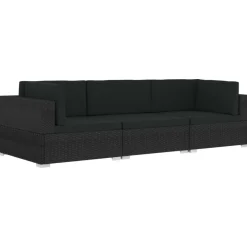 Tuinmeubelen*vidaXL 3-delige Loungeset met kussens poly rattan Zwart