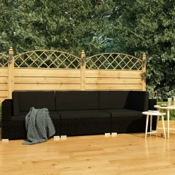 Tuinmeubelen*vidaXL 3-delige Loungeset met kussens poly rattan Zwart