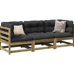 3-delige Loungeset met kussens geïmpregneerd grenenhout>vidaXL Outlet