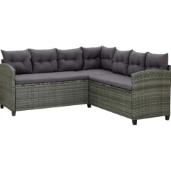 Tuinmeubelen*vidaXL 6-delige Loungeset met kussens poly rattan Grijs