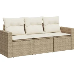 Tuinmeubelen*vidaXL 3-delige Loungeset met kussens poly rattan beige beige en cr&egrave;mekleurig