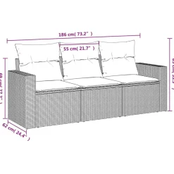 Tuinmeubelen*vidaXL 3-delige Loungeset met kussens poly rattan beige beige en cr&egrave;mekleurig
