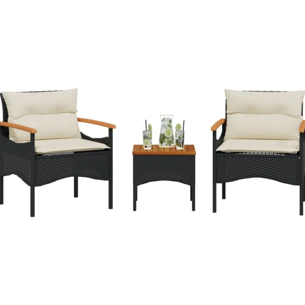 3-delige Loungeset met kussens poly rattan>vidaXL New