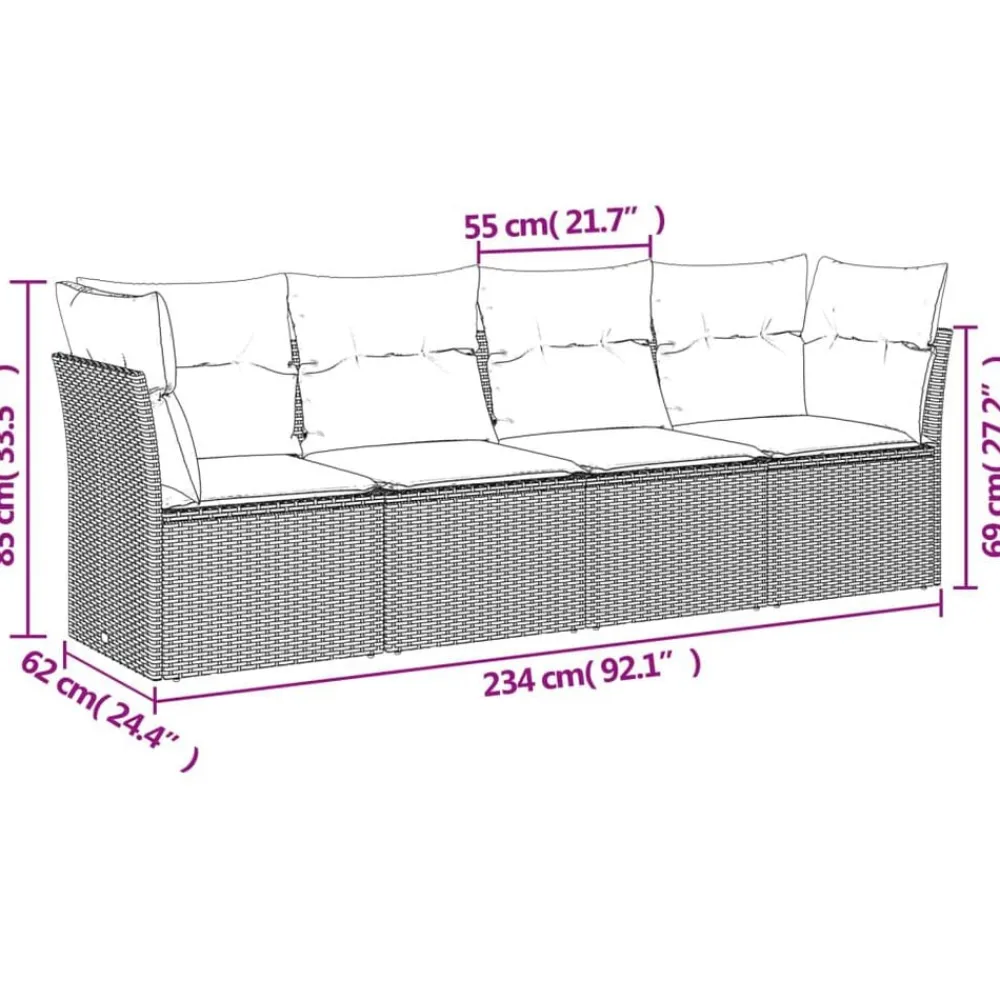 4-delige Loungeset met kussens poly rattan>vidaXL Online
