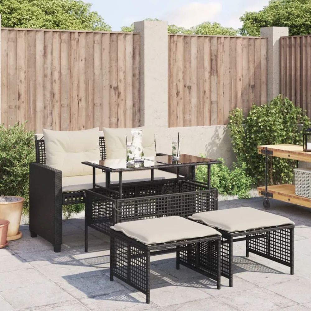4-delige Loungeset met kussens poly rattan en glas>vidaXL Clearance