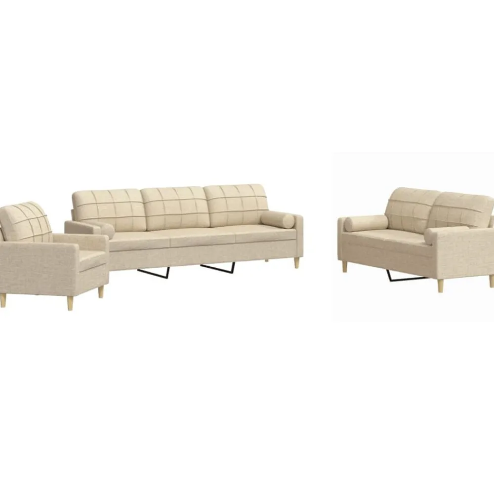 Banken*vidaXL 3-delige Loungeset met sierkussens stof crèmekleurig Crème