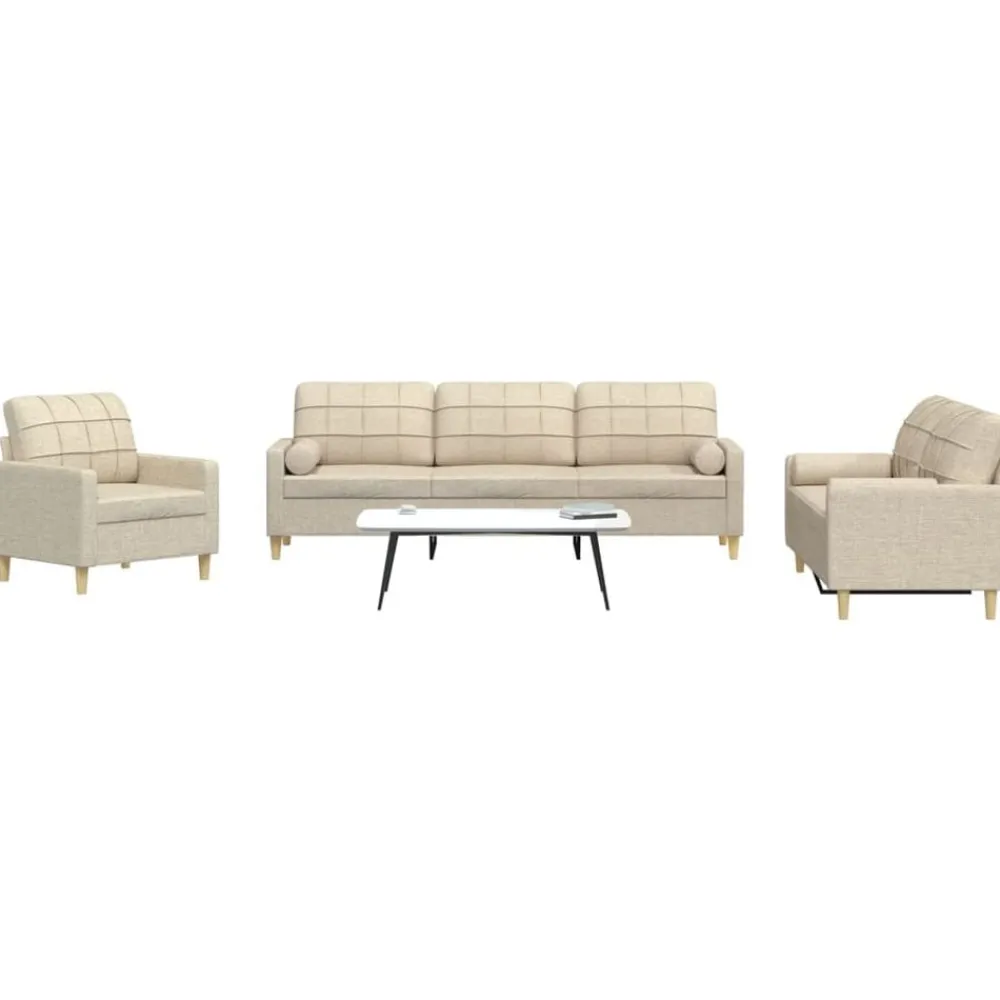 Banken*vidaXL 3-delige Loungeset met sierkussens stof crèmekleurig Crème