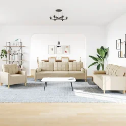 Banken*vidaXL 3-delige Loungeset met sierkussens stof crèmekleurig Crème