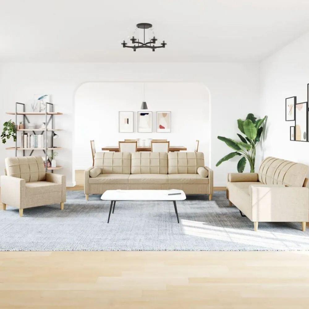 Banken*vidaXL 3-delige Loungeset met sierkussens stof crèmekleurig Crème