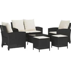 6-delige Loungeset met kussens poly rattan zwart>vidaXL Outlet