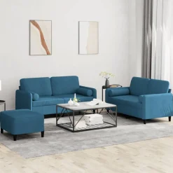 Banken*vidaXL 3-delige Loungeset met kussens fluweel Blauw