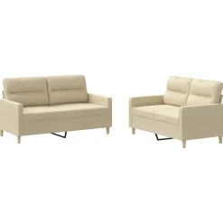 Banken*vidaXL 2-delige Loungeset met kussens stof crèmekleurig Crème