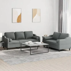 Banken*vidaXL 2-delige Loungeset met kussens stof Donkergrijs