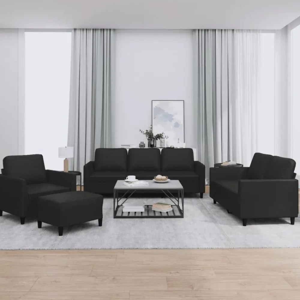 Banken*vidaXL 4-delige Loungeset met kussens kunstleer Zwart